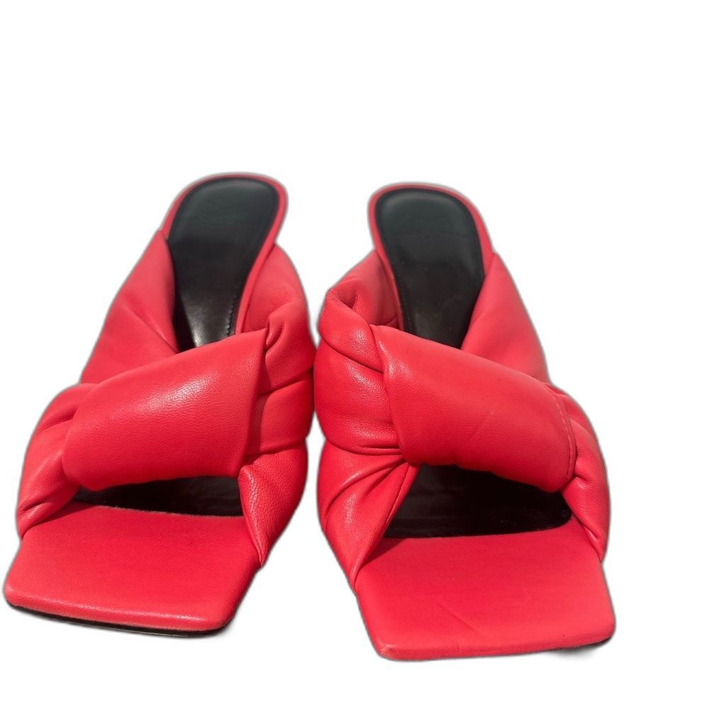 Marc Fisher Heeled Sandal 7 Mule Slip Square Toe Vacation Bright Red Dellian - Picture 2 of 9